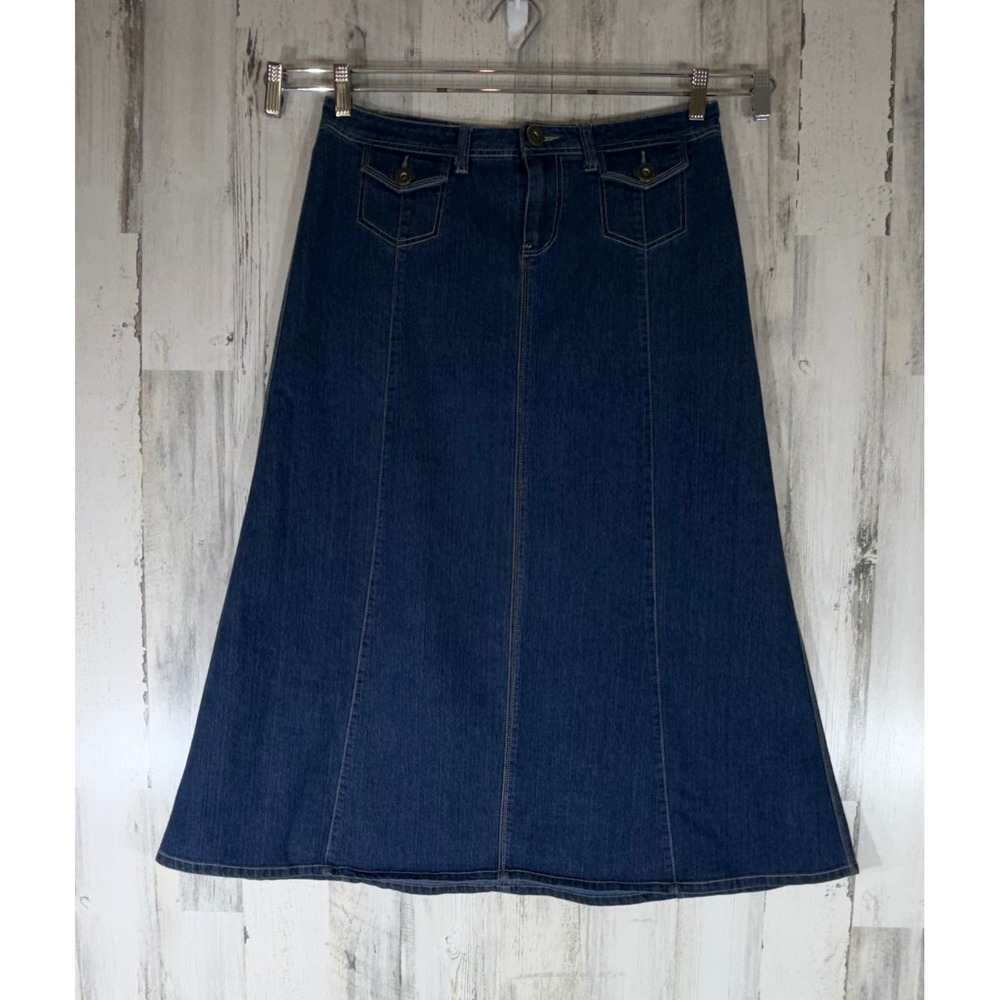 Baccini Paneled Denim Midi Skirt Size 12 (32x33) Medium Wash Long Jean Western